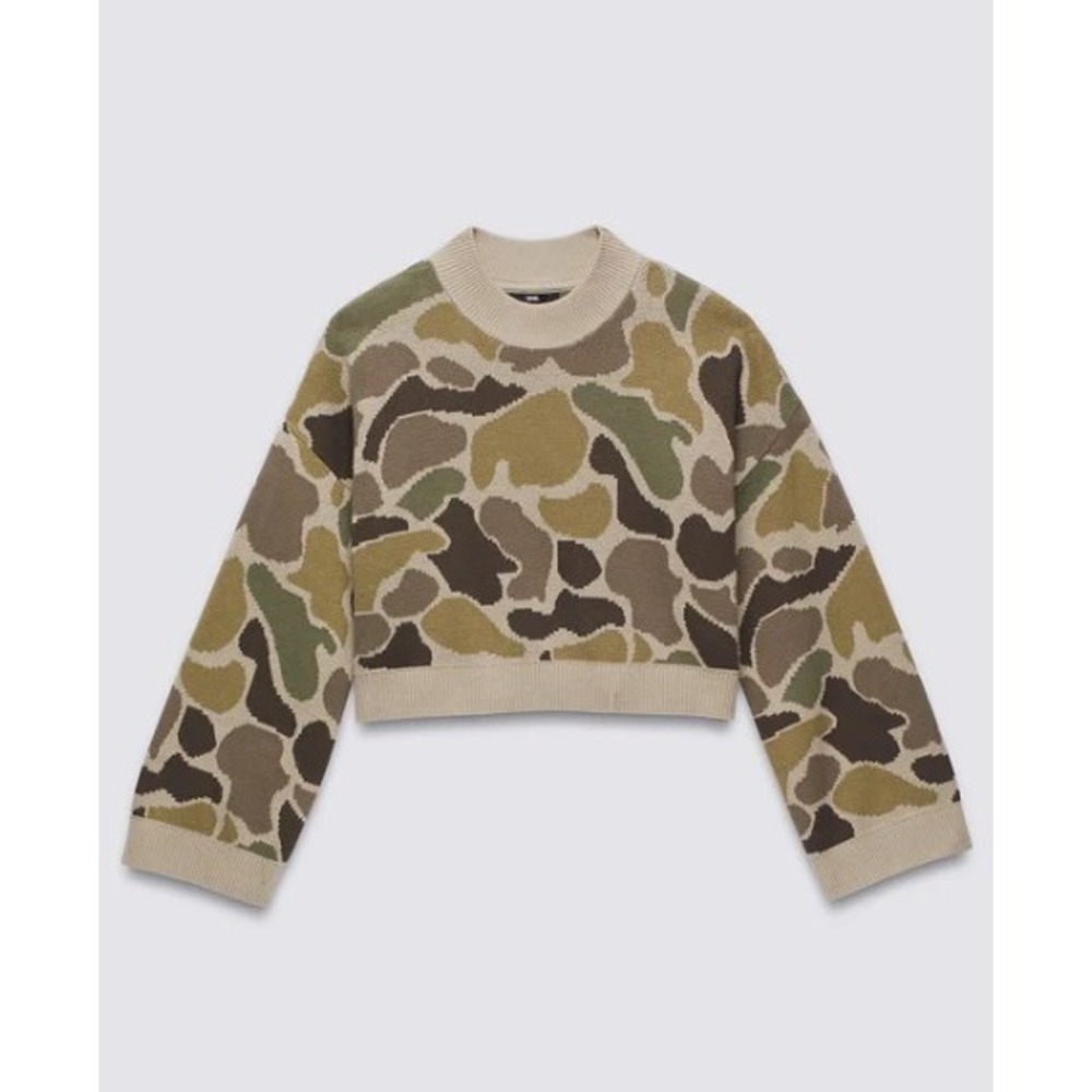 Vans Mens XL Camouflage‎ Cropped Cotton Knit Crewneck Sweater Green Brown Camo